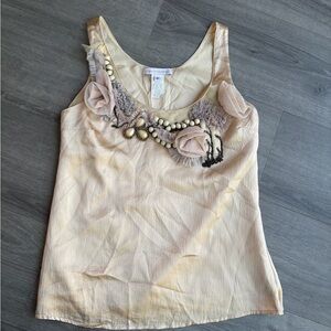 Vintage Anthropologie Embellished Tank Top Floral Beaded Boho Size 0, Silk